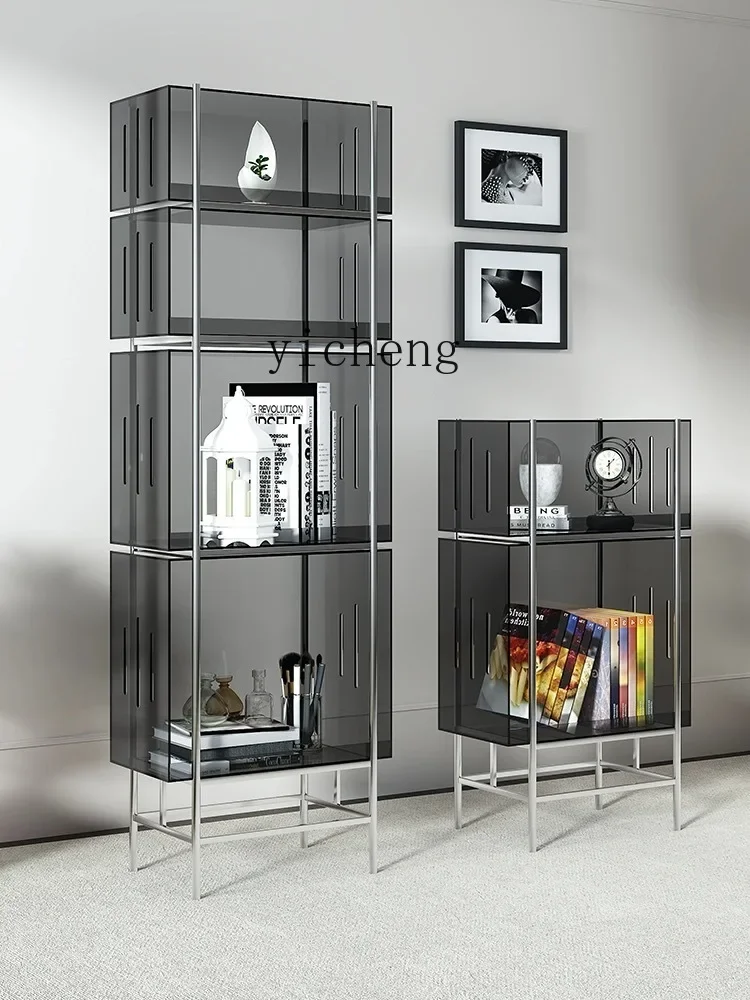 ZZk Acrylic Bookshelf Shelf Floor Storage Living Room Display Cabinet Stainless Steel Multi-Layer Bookcase
