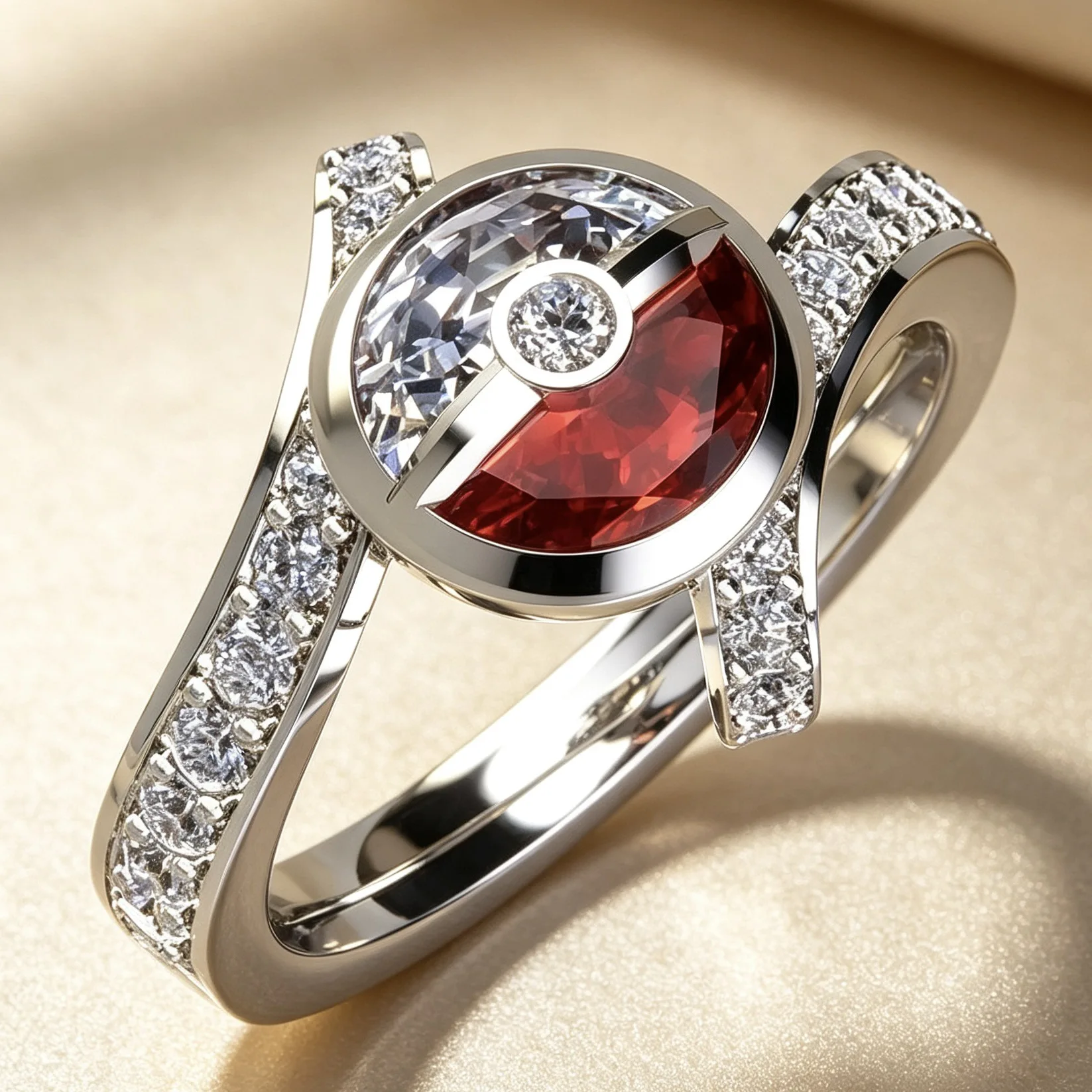 Creative Pokeball Inspired Ring for Women Men, Silvery Anime Fan Statement Ring, Cosplay Engagement Party Fashion Jewelry Gift