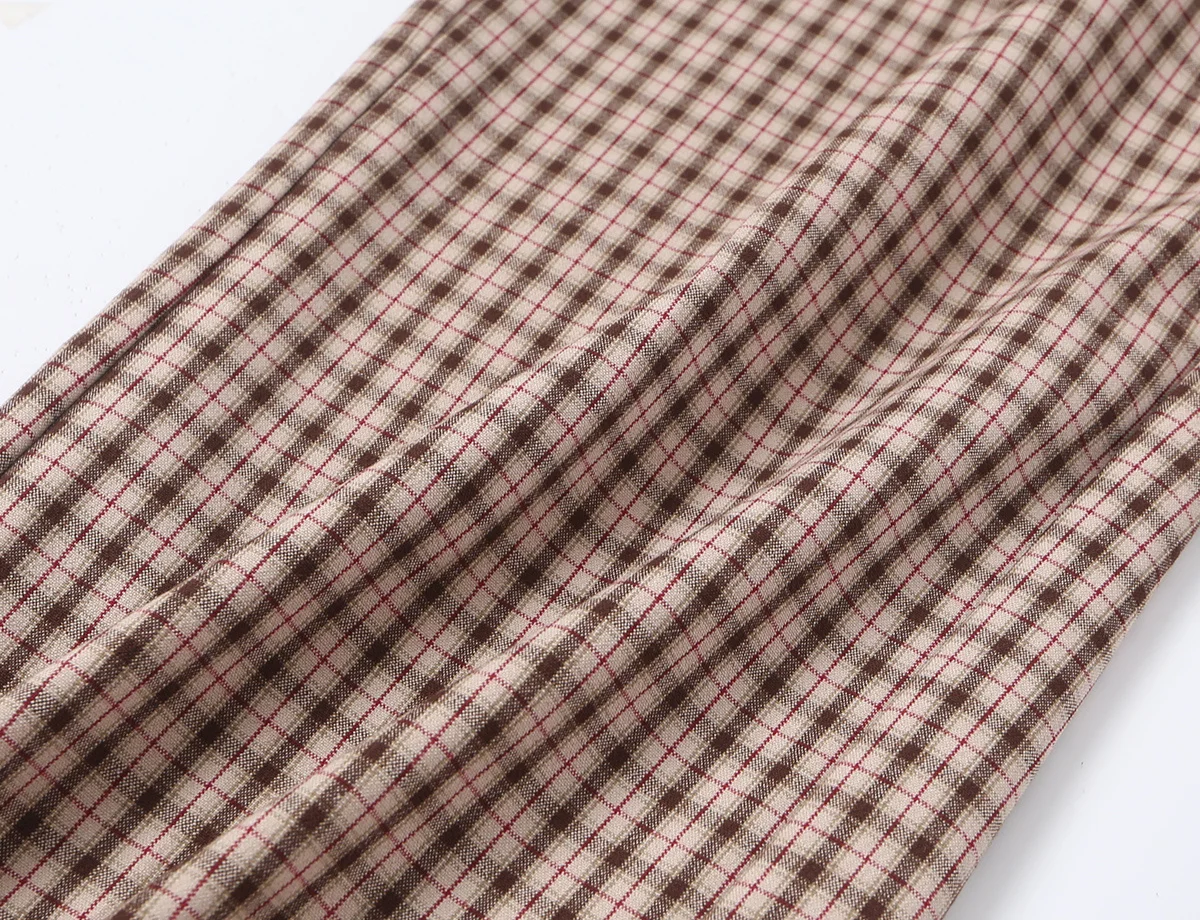 KONDALA Schickes Damen-Herbst-Freizeit-Karomuster-Anzug-Set, schmales Kurzarmhemd + gerade lange Hose mit Reißverschluss, modisch 2026, Vintage-Büro-Set – Detail 22