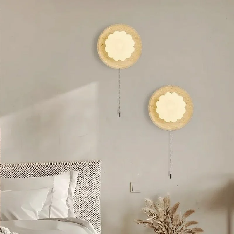 

Настенный светильник в скандинавском кремовом стиле из желтого камня, простой прикроватный светильник для спальни, ретро-светильник для прихожей, атмосферный светильник для коридора 0