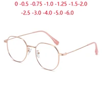 Gafas poligonales de Metal para estudiantes para miopía para mujeres y hombres, montura de oro rosa, gafas graduadas de 0-0,5-0,75 a-6,0
