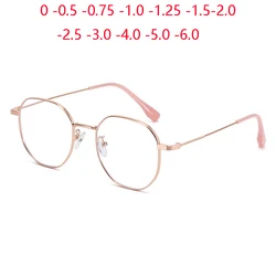 Metal Student Polygon Nearsighted Glasses For Women Men Rose Gold Frame Minus Sight Eyeglasses Prescription 0 -0.5 -0.75 To -6.0