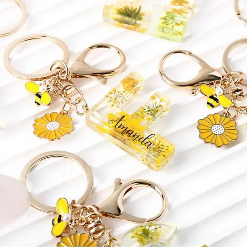 

Personalized customization name A to Z letter keychain, 26 initial letter tassel pendant, car keychain, women's jewelry gift