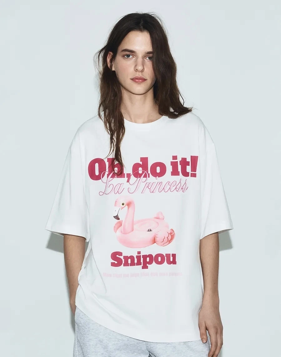 Casual Fashion Printed T-Shirt Women's Loose Fit Short Sleeve Cotton round Neck Sweat Absorbent Top Commute Style Summer
