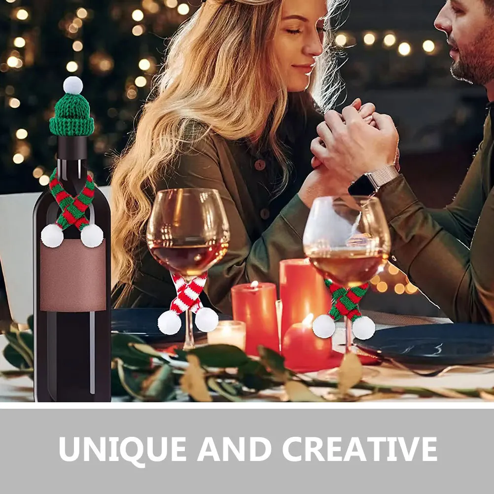

24Pcs Mini Christmas Knit Hat Scarf Holiday Wine Bottle Cover Decoration Xmas Party Supplies Mini Bottle Decor