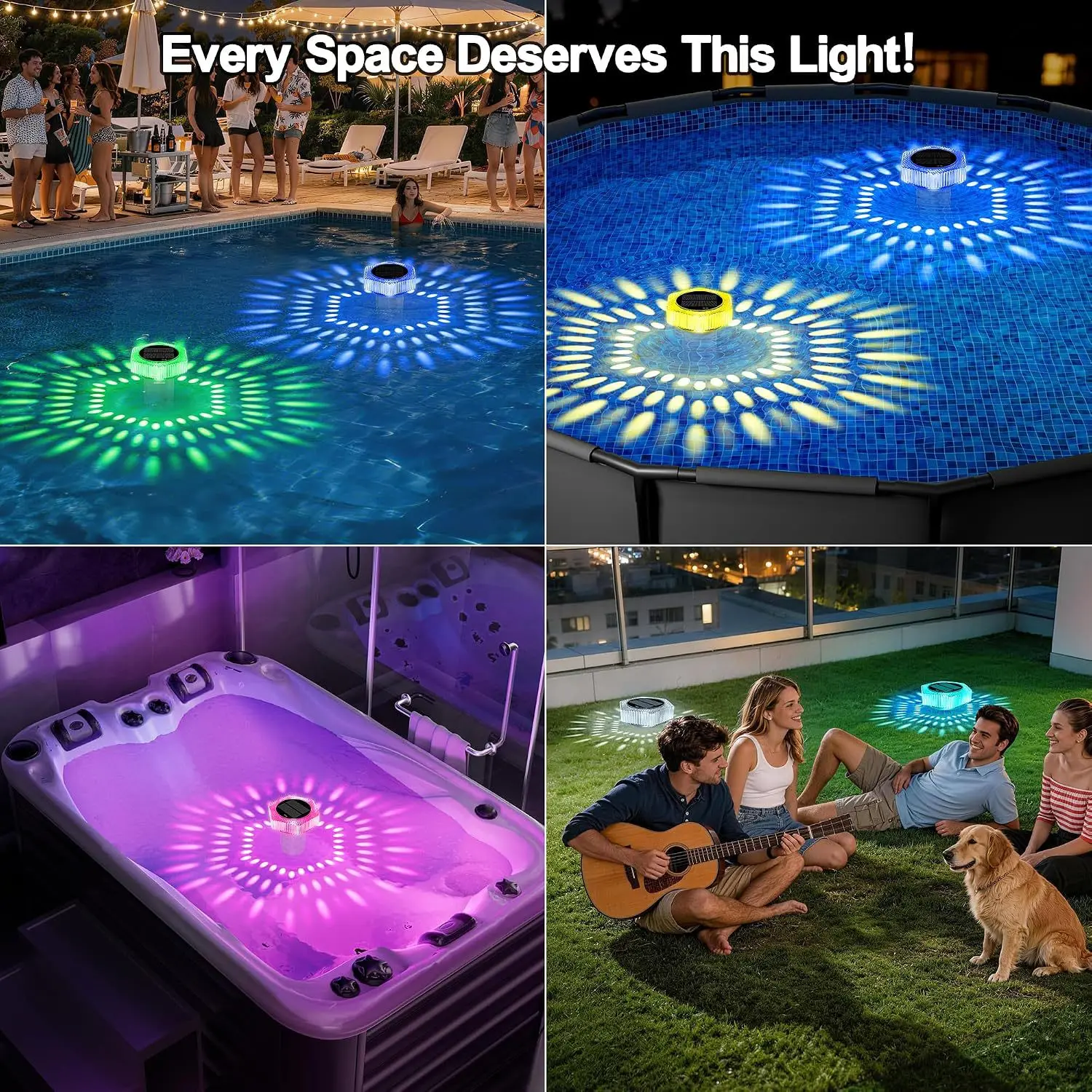 Waterproof Solar Pool Light with Remote 5 Color Changing Modes IP68 Certified Floating Tablet Dispenser for Pool Care