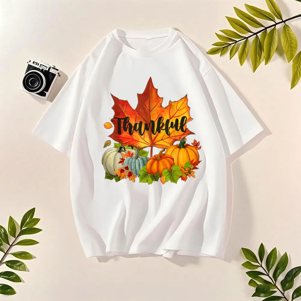 Maglietta felice del Giorno del Ringraziamento Autunno Autunno Foglie d'acero T-shirt unisex Design creativo Estate Casual Uomo Tee Donna Top in cotone