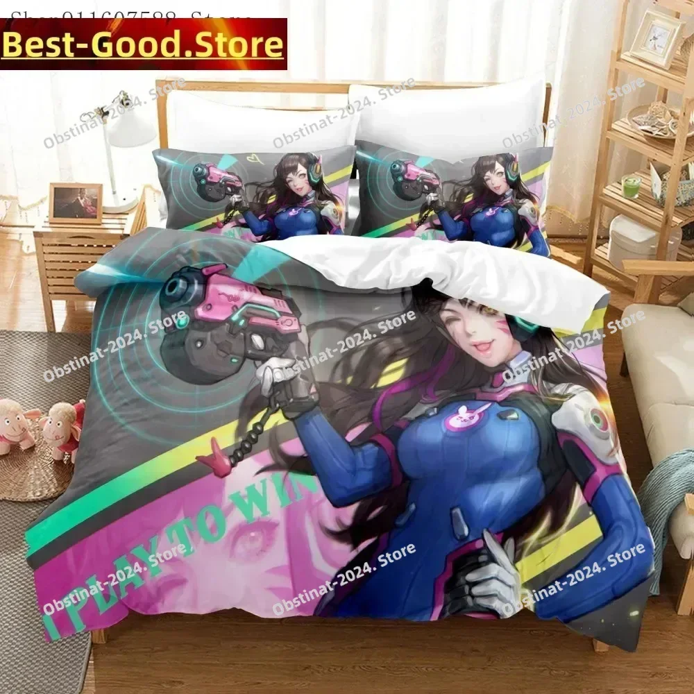2025 أنيمي Overwatch لعبة طقم سرير طقم سرير مطبوع مع المخدة غطاء لحاف السرير لينة واحدة مزدوجة الملكة سوبر كينج الحجم