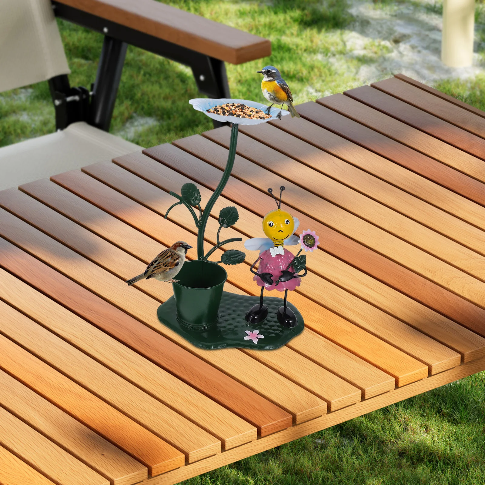 

2Pcs Mini Bird Feeder Set Colorful Metal Sculpture Outdoor Garden Lawn Yard Statue Ornament Decoration Bird Feeders