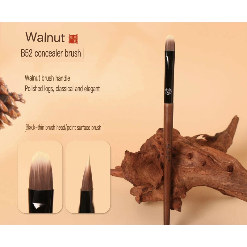 Painter's Walnut B52 Concealer-Pinsel, Zungenförmige Faserborsten, Deckt Makel Ab, Flacher Kopf, Nicht-Puderabsorbierendes Make-up