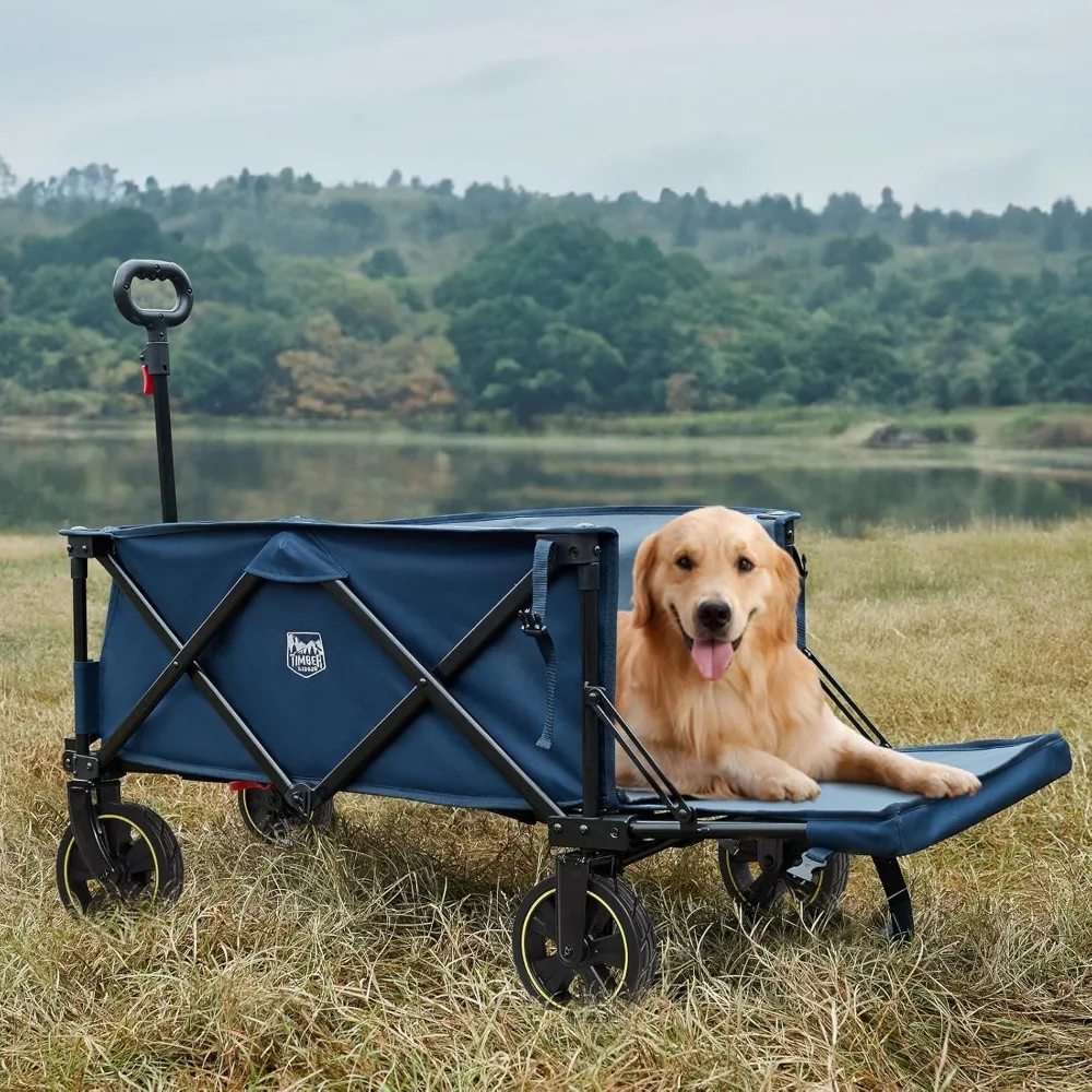 عربة شديدة التحمل بسعة 300 رطل وقابلة للطي طويلة جدًا مع باب خلفي وفرامل، عربة أدوات قابلة للطي للمغامرات الخارجية