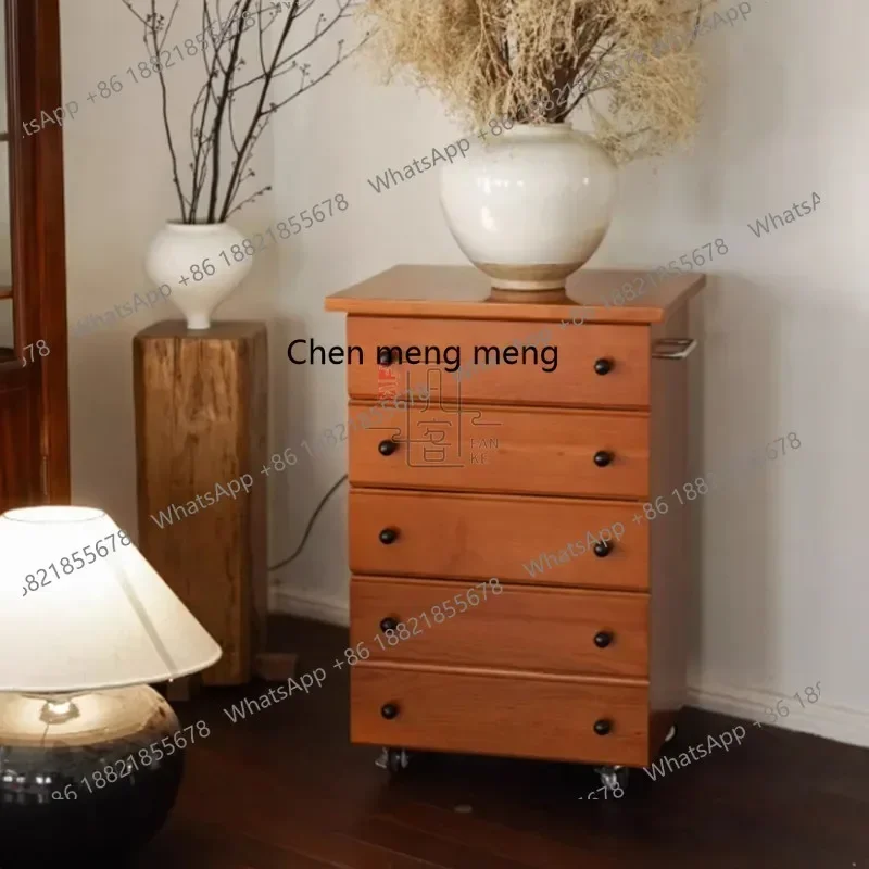 A114X  Vintage Cherry Wood Mobile Jewelry Cabinet Multi-Purpose Storage Multi-Drawer Dresser Cabinet