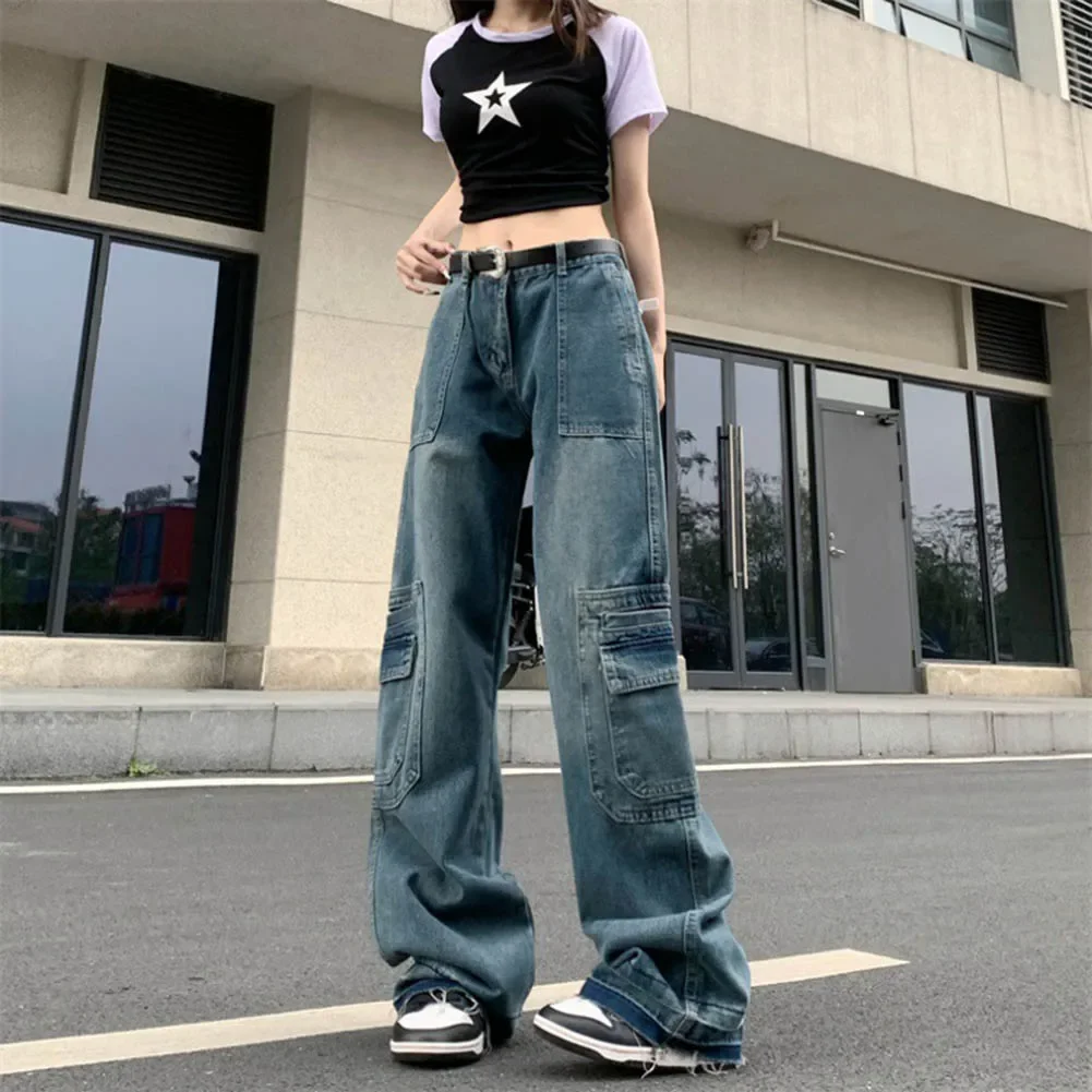

Casual Trousers 2XL High Waist Jeans Cotton Fabric For Daily Wear Regular Length Street Fashion For Autumn Wear