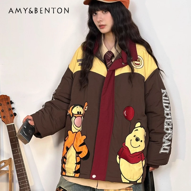 

2025 Winter Original American Retro Fun Cartoon Cotton Jacket Women's Winter Loose Thickened Warm Coat Long-sleeves Parkas Top