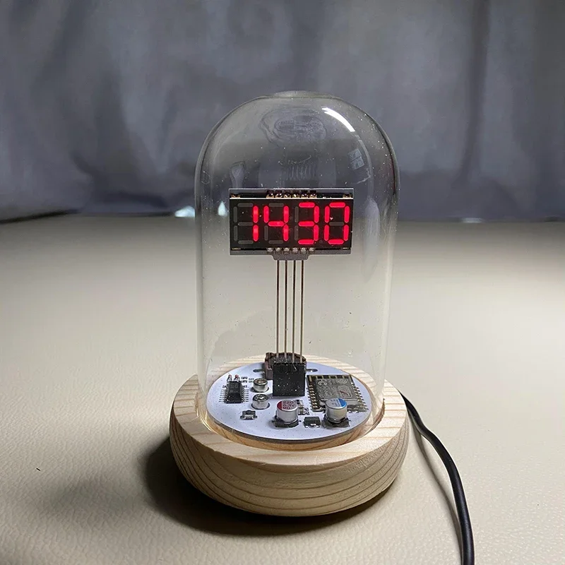 New Modern Retro LED Clock Digital  Night Light Desktop USB Creative Clock Technology Decorative Glass Cover Handmade