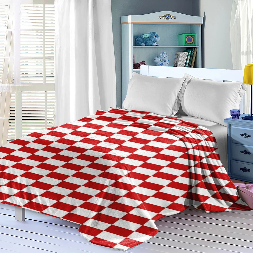 1pc Red And White Classic Checkered Flannel Printed Blanket, Home Decor Throw Blanket for Bed And Office Nap, Travel Soft Campin