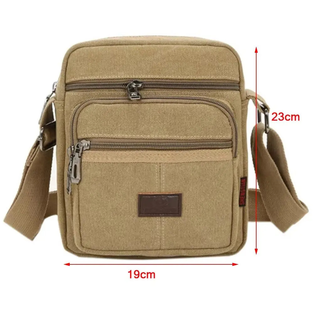 Casual Canvas Men's Shoulder Bag Solid Color Large Capacity Crossbody Bag Multi Layer Zipper Business Cash Bag