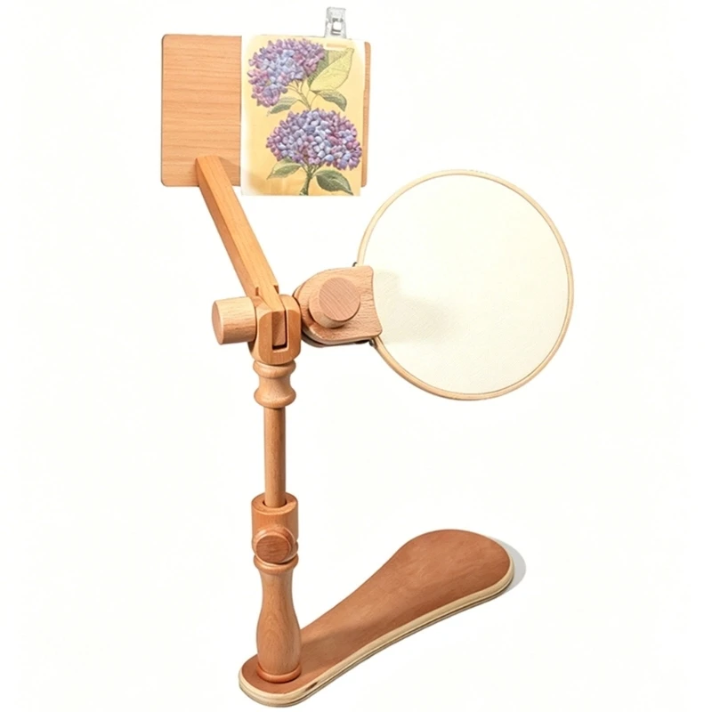 Schreibtisch-Handarbeitsständer aus Buchenholz mit 16-cm-Reifen und Musterbrett für Stickereien, Näh- und Nadelkunstübungen 3XUF – Detail 9