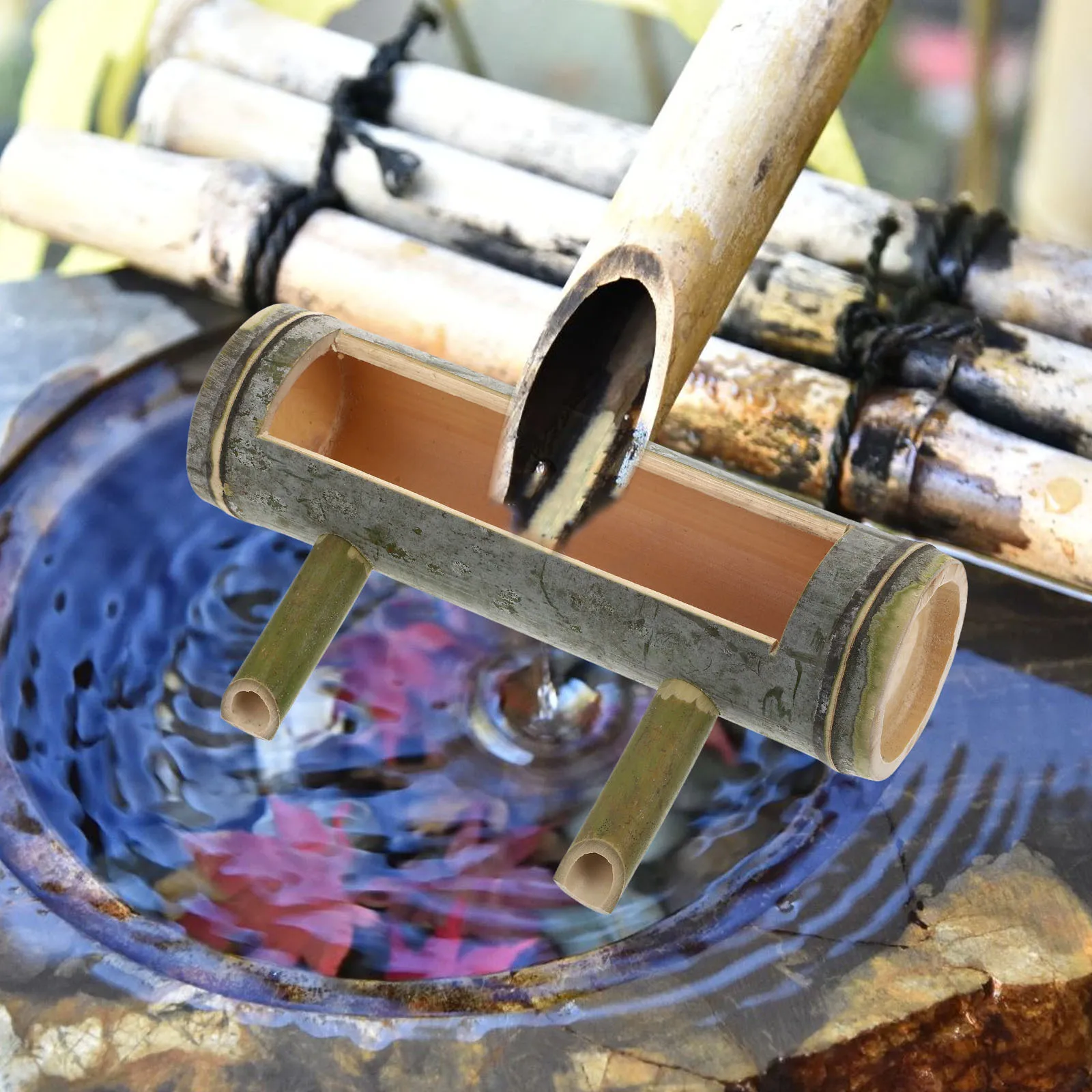 نافورة الخيزران صنبور التصميم الإبداعي لخزان الأسماك بركة صغيرة في الهواء الطلق حديقة نافورة الماء عنصر الزخرفية ديكور حوض السمك #4