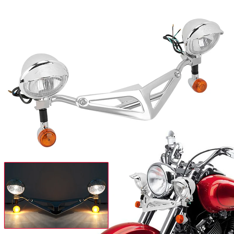 

Motorcycle Passing Turn Signal Light Bar Fog Lamp Chrome For Honda VT 400 VT 600 CD For Yamaha V-Star 400 XVS 650 DragStar 400