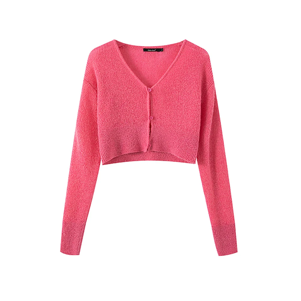 Summer cardigan women long sleeve tops cute korean fashion knitted sweater women sexy v neck cardigan kawaii button up pink