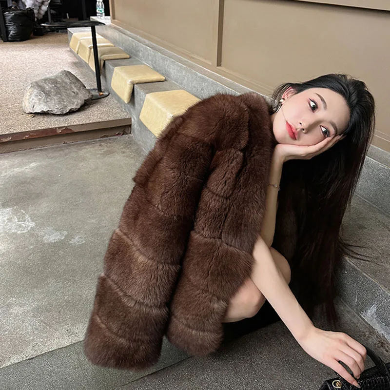 고품질 퍼 코트 솔리드 컬러 인조 밍크 퍼 여성 퍼 코트 2025 신상 겨울 두꺼운 분위기 레저 여성 퍼 코트 630