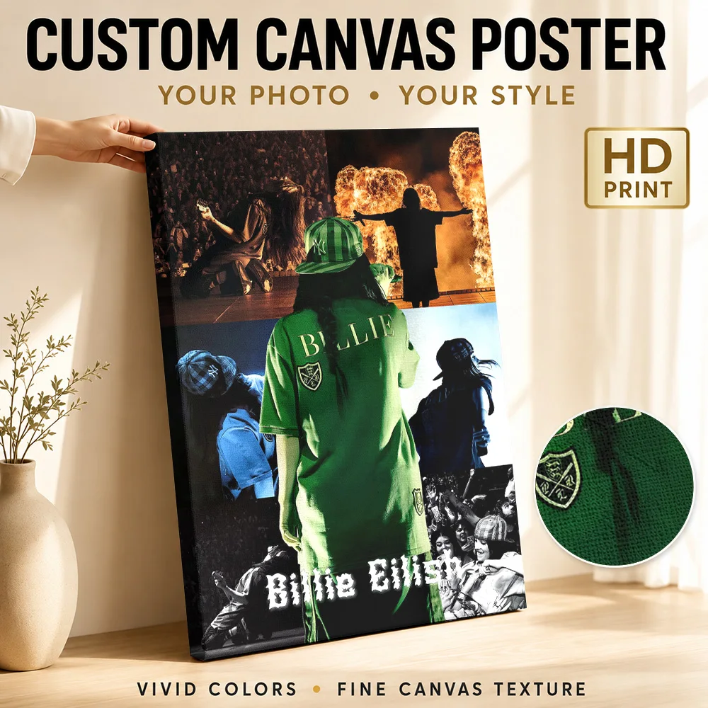 Billie Eilish Collage Canvas Poster Customized Photo Multi Panel Composition Wall Art For Home Listening Lounge, Singer Gift