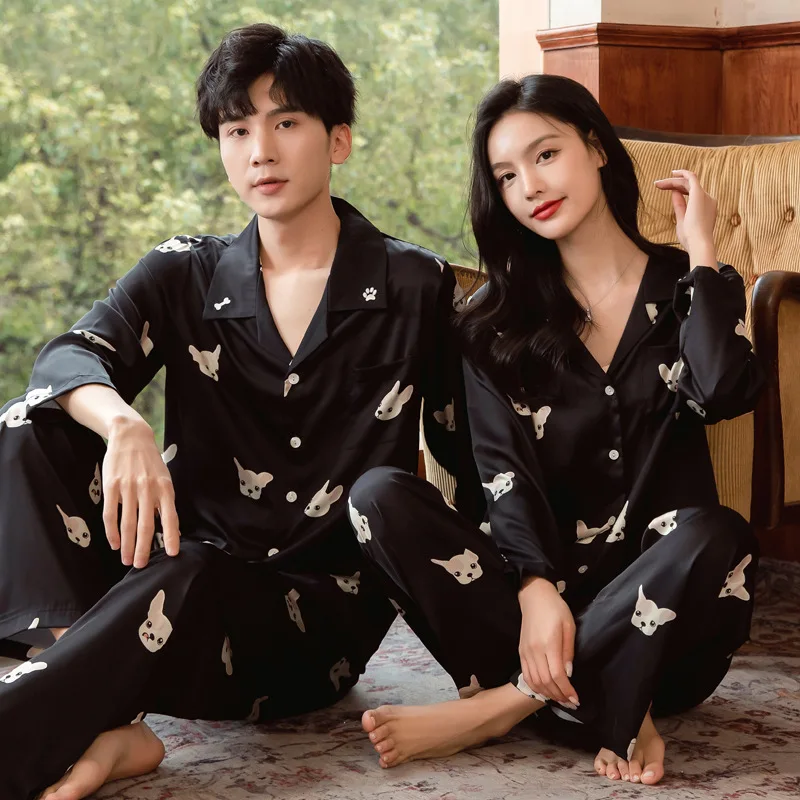 

Family Matching Pajamas Set Silk Satin Button Down Sleepwear Long Sleeve Nightwear 2 Pcs Pj Set