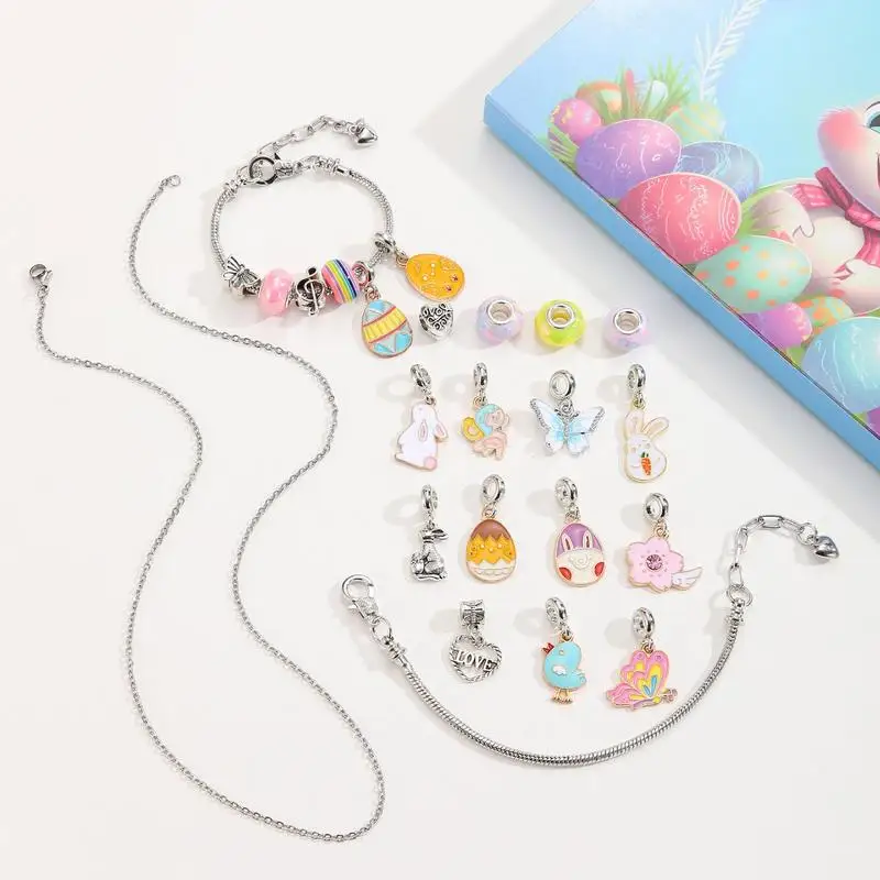 Kit per la creazione di gioielli per ragazze Kit per la creazione di gioielli per ragazze dei cartoni animati Set di gioielli con ciondoli Set di collane con braccialetti con ciondoli carini per bambini