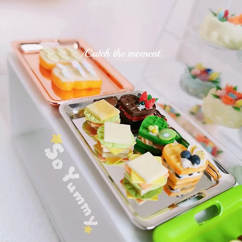 1:12 محاكاة طبق تقديم الحلوى و طبق عشاء نموذج اللعب مصغرة بيت الدمية الملحقات صينية الخبز الصغيرة مجموعة التصوير الدعائم