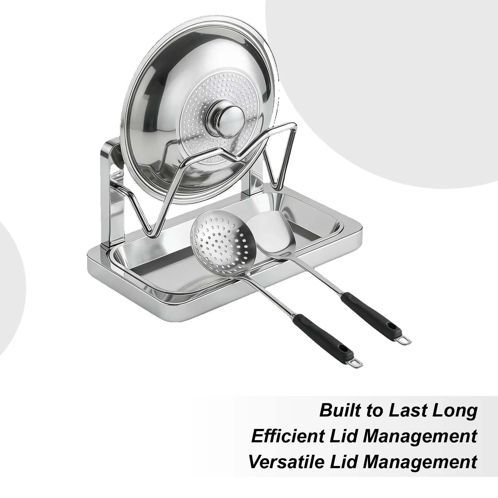 

Подставка для крышки кастрюли, подставка для ложки из нержавеющей стали, органайзер для крышки кастрюли со съемным поддоном для капель для кухни, дома, кладовой, стойки