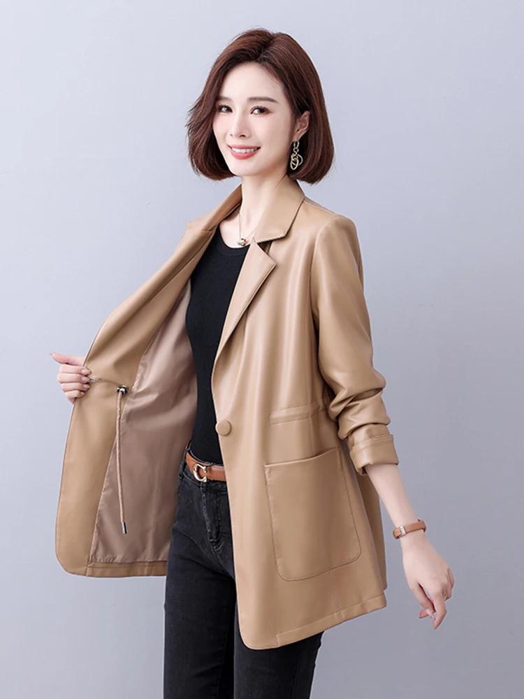   Ning Echtleder-Anzug für Damen, Frühling/Herbst 2025, Leder-Windbreaker, Midi-Ele-Kleiner Western-Anzug