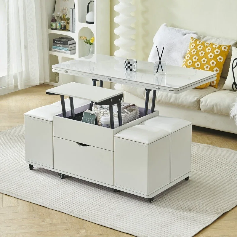 Rock slab multi-functional coffee  small apartment tea set table household dining  lifting integrated tea  liv
