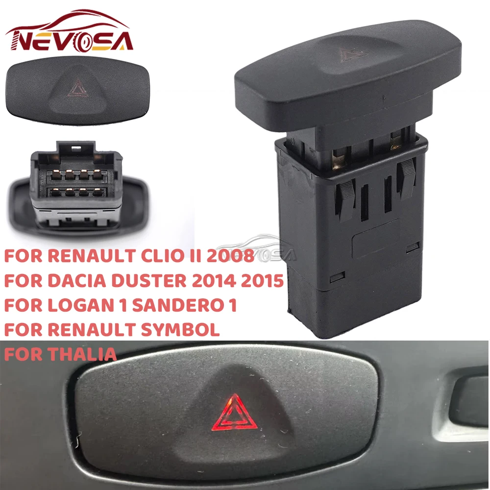 For Renault Clio II 2008 Sandero Logan 1 Symbol Hazard Emergency Indicator Warning Light Flash Switch 252903199R 8200446717