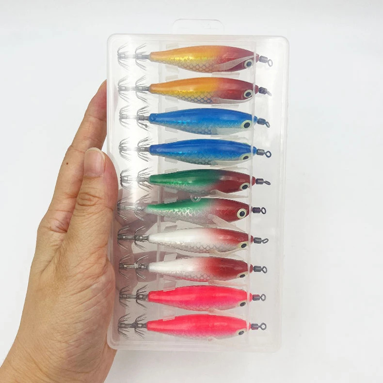 ShareShark 10 Stück/Box Tintenfisch-Jig-Köder 8cm 5,6g UV-Leuchtende Garnelenköder Horizontaler Kunstköder für Tintenfisch Oktopus Salzwasser – Detail 10