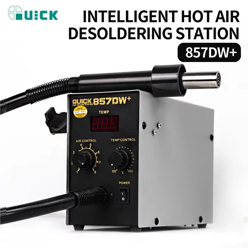 QUICK 857DW+ Intelligent Dual Eddy Current Hot Air Desoldering Station for SMD PCB BGA Welding Repair Desoldering Station Tools