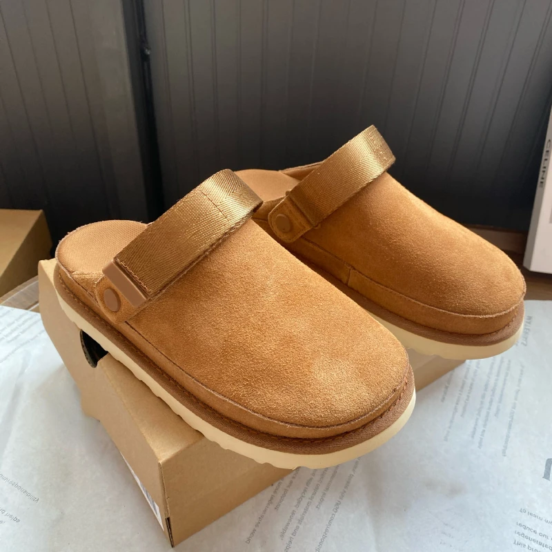 Sapatos de couro Birken Mueller para homens e mulheres, sapatos grossos, cordão de velcro, malha Baotou meio deslizamento, moda ao ar livre, outono