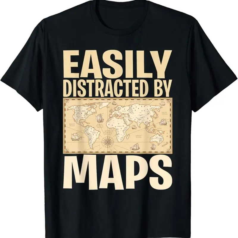T-shirt drôle pour professeur de géographie facilement distrait par les cartes