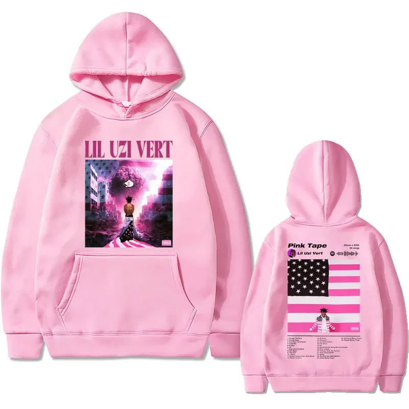 Sudadera con capucha de rapero de Hip Hop Lil Uzi Vert para hombre, Sudadera con capucha con gráfico de cinta rosa, Sudadera con capucha de Rap de gran tamaño, nuevo álbum de música, moda masculina, 2023