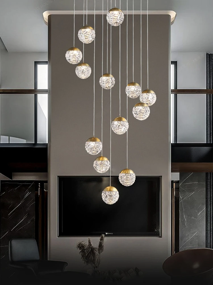 Glass Chandelier Pendent Lamp for Lving Room Ceiling Hanging Chandelier Modern Suspension Pendant Light Staircase Chandelier