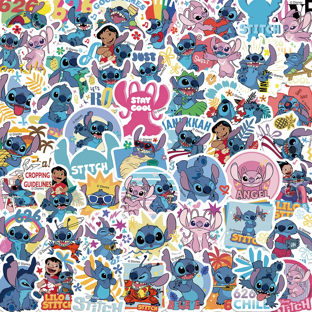 Pacote de 50 adesivos kawaii Stitch – Adorável feliz, piloto e ponto lilo combinado, vinil premium para laptops, kits de artesanato