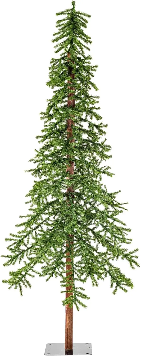 

8' Natural Alpine Artificial Christmas Tree, Unlit - Faux Christmas Tree - Seasonal Indoor Home Decor- Metal Tree Stand