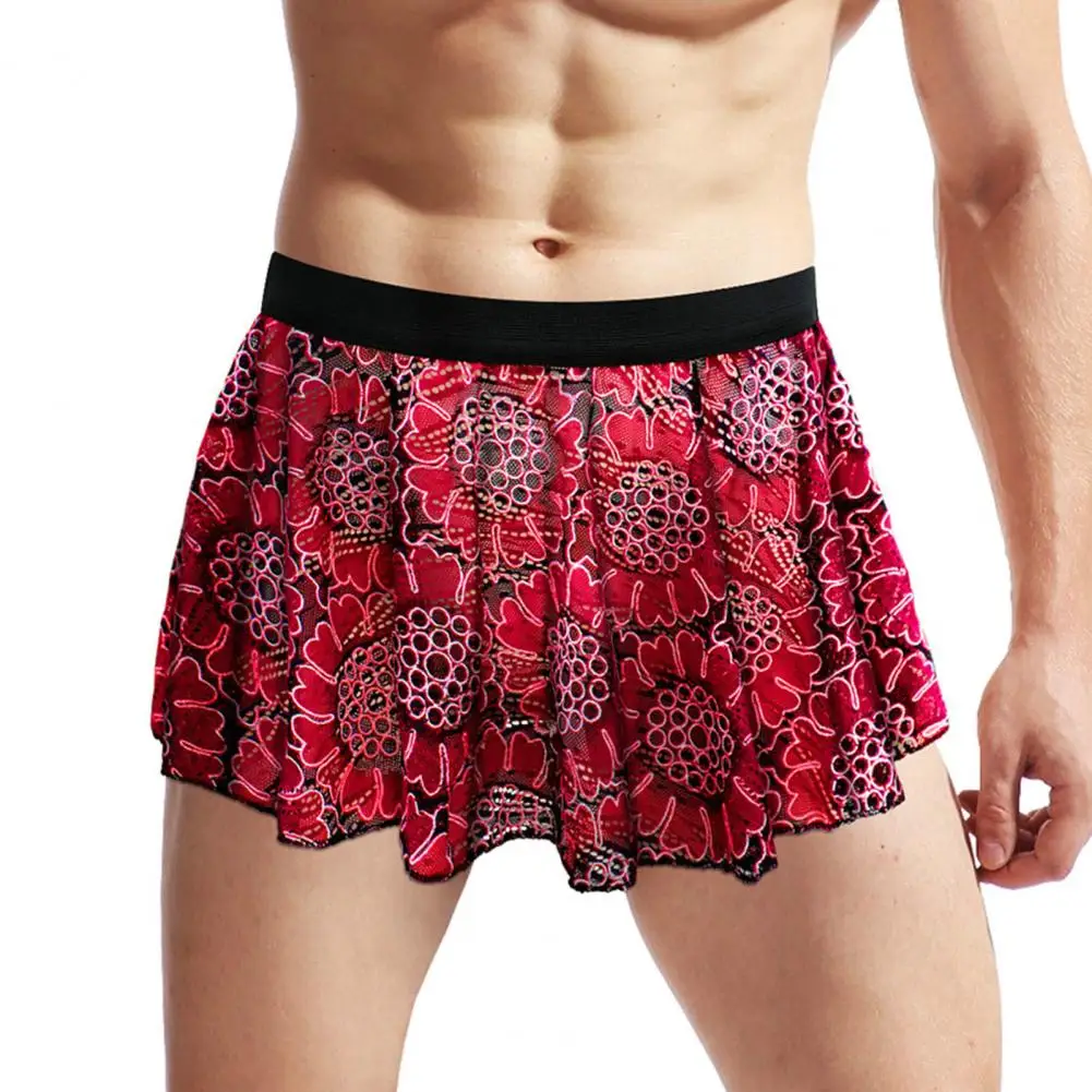 Men Skirt Vintage Printed Pleated Mini Skirt for Unisex Clubwear Elastic Waist Soft Breathable Underpants Male Imitate Clothes