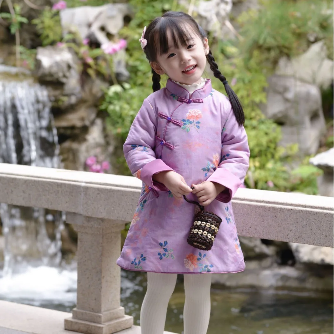 

Baby Girl Winter Warm Cotton Quilted Qipao Chinese Tradition Tang Suit Cheongsam Dress Birthday Gift Chinese New Year Clothes