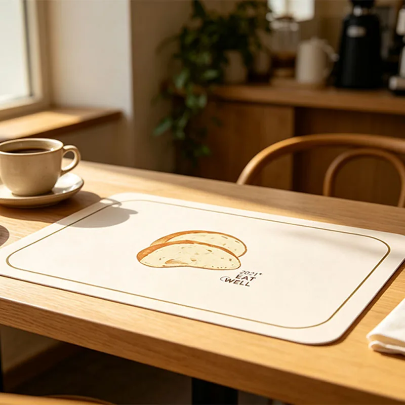 Premium Leather Rectangular Placemat with Bread Motif Water-Repellent & Grip-Backed for Restaurant Kitchen Office Mouse Pad