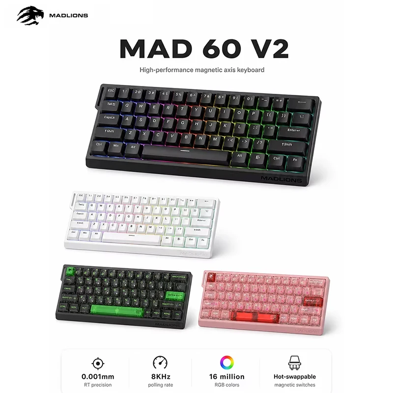 MADLIONS MAD68 Pro 68 Keys Magnetic Switch Mechanical Keyboard RGB Backlit Transparent Gaming Office Keyboard For Desktop PC