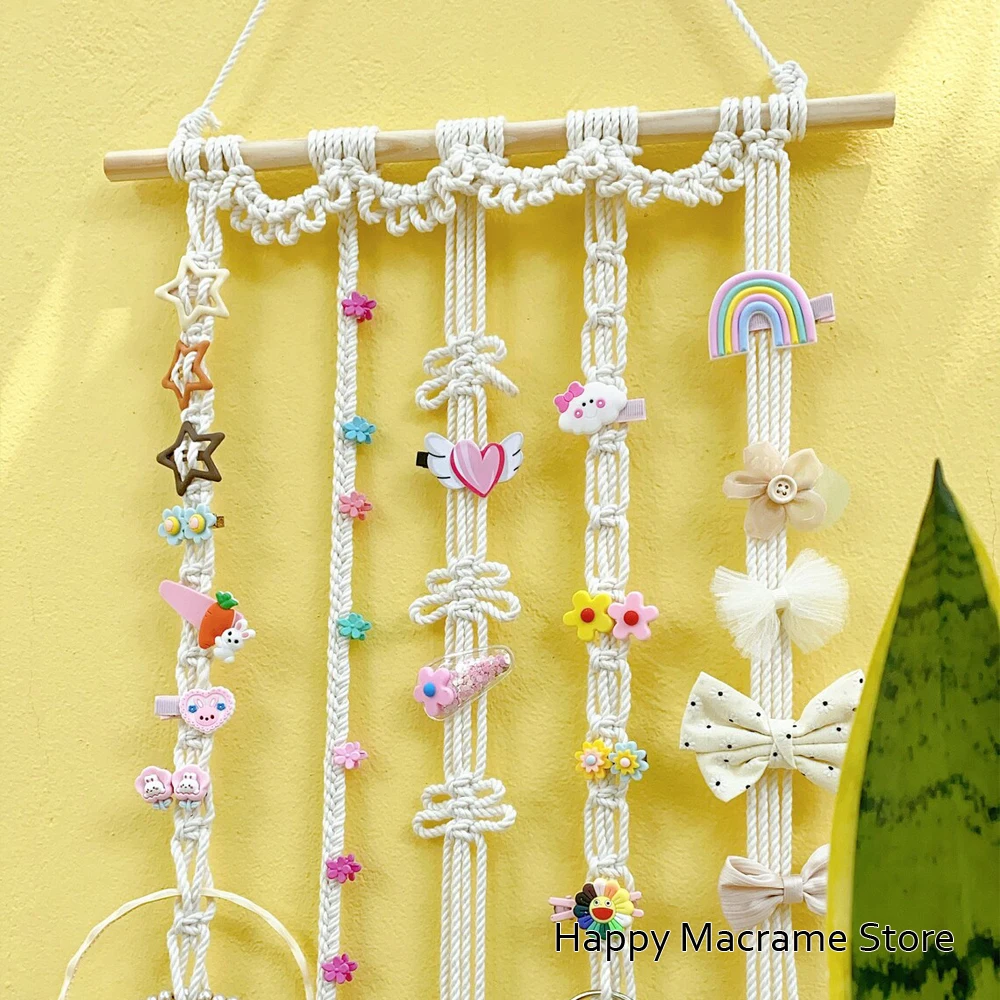 Porte-nœud en macramé, support de bandeau, décor mural Boho pour enfants, organisateur d'arc de cheveux, décoration murale pour pépinière