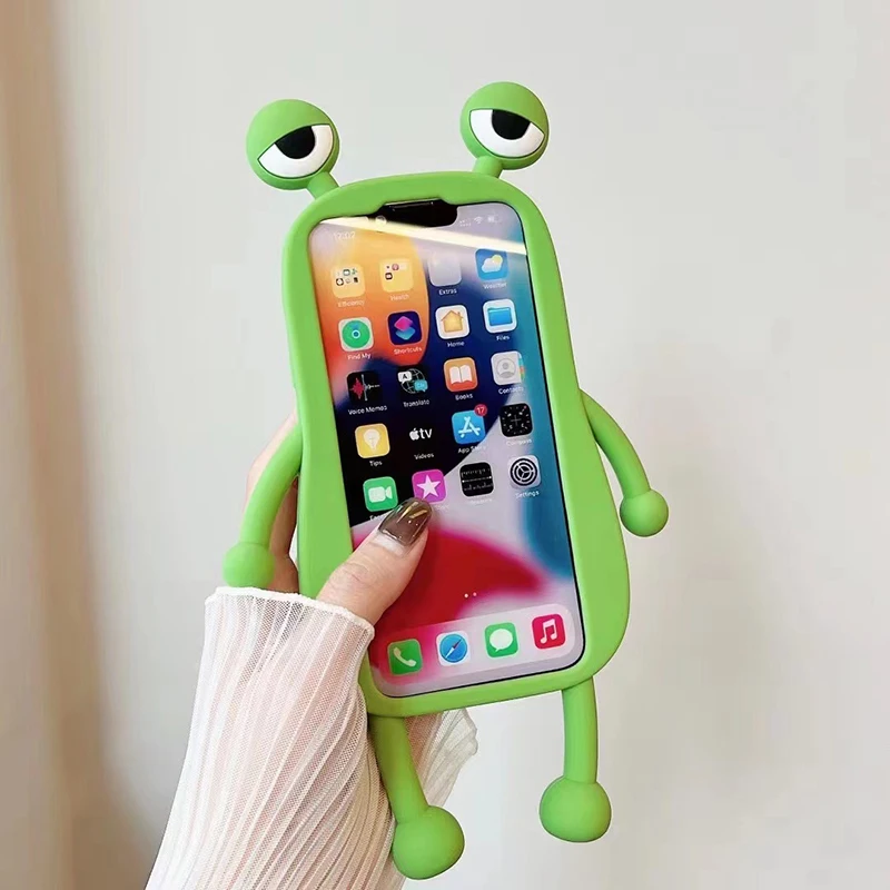 Lustige, weiche 3D-Frosch-Handyhülle aus Silikon für iPhone 14 13 11 12 15 16 17 18 Pro Max XS 8 Plus, Cartoon, niedlich, stoßfest, Bumper-Cover – Detail 14