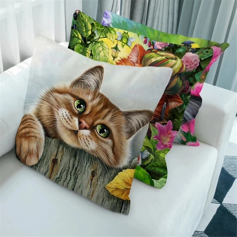 

Cartoons Pillows Cover Cute Animal Cat Printed Polyester Throw Pillow Case Home Decor for Sofa Cushion Cover