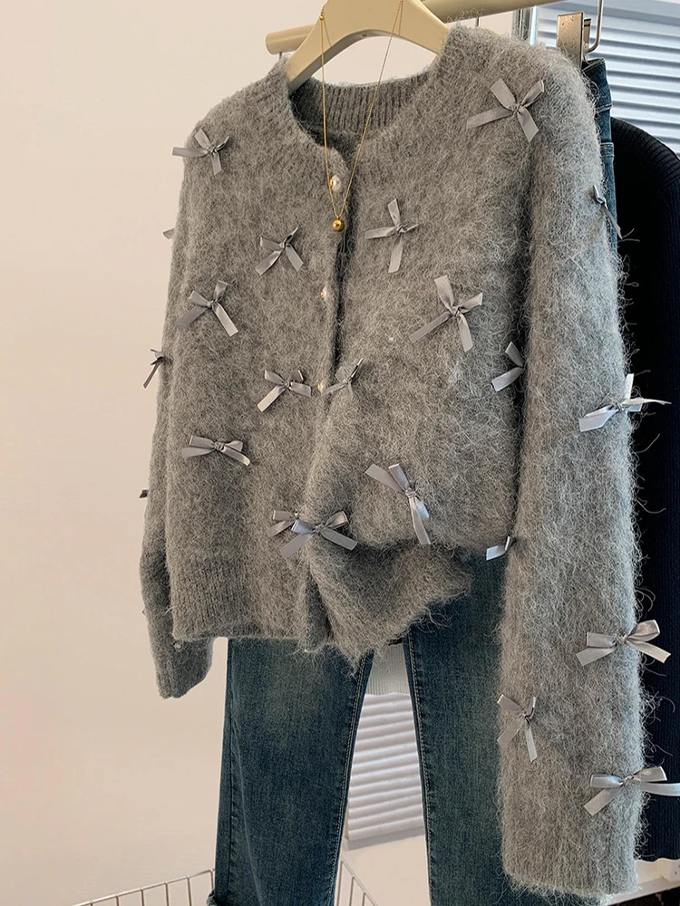 

ay Knot Camere Knitted Sweater Women's Autumn Winter New Design Lazy Cardigan Korean Sle Loose Fit Warmth